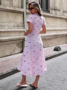 EURMUSE Váy sơ mi vải thêu hoa thanh lịch cho nữ - Hồng - Xem 2