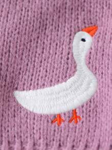 SHEIN 少女卡通刺绣复古别致开衫&宽松直筒裤套装 - 淡紫色 - 查看 3