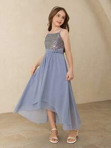 Girls' Chiffon Sequin Princess Dress, Suitable For Halloween, Graduation, Music Performance, Recital, Stage Show - Blue - View 6