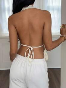 Serisse Women's Sequined Halter Neck Top With Shell Fringe, White Sequin Top, Gold Sequin Top, Elegant Sequin , Carnival Costume, Ibiza Summer Glitter - Apricot - View 2