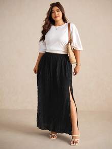 Elaquor Falda casual de cintura elástica con abertura lateral para mujer de talla grande, faldas de verano para mujer, conjunto casual para mujer - Multicolor - Ver 5