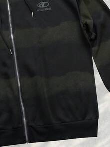 ROMWE MEN Street Life Striped Zip-Up Hoodie Sweatshirt For Men - Black - View 4