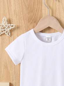 SHEIN Baby Boys' Casual Cute Cartoon Ghost & Pumpkin Print Halloween Short Sleeve Round Neck T-Shirt, Halloween Outfit Spooky Halloween Shirt Pumpkin Shirt Boy's Tee - White - View 4