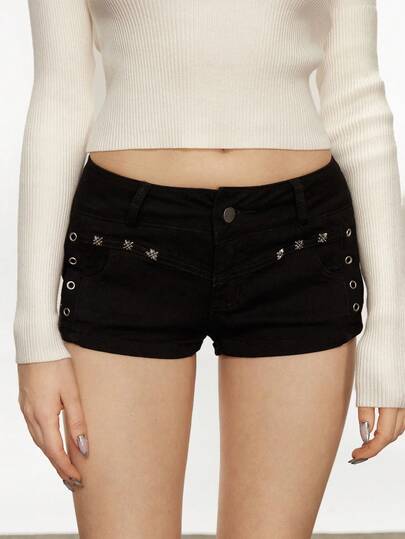 Rina Fox Women's Punk Style Distressed Skinny Denim Shorts