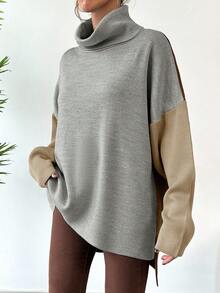 SHEIN Cottnline Women's Loose Fit Color Block Sweater - Apricot - View 5