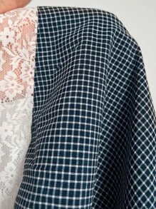 Sunspun 加大码蕾丝下摆格子抹胸上衣搭配格子围巾装饰 - 藍色 - 查看 3