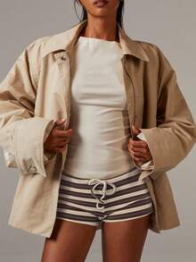 Athîral Women's Casual Drawstring Waist Fitted Striped Mini Shorts