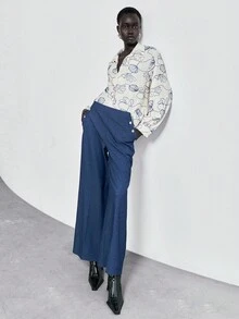 Lumivelle Women's Elegant Casual Shell Embroidered Open Front Loose Blouse Fall Cloth For Women - Apricot - View 4