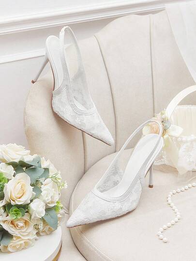 CUCCOO HITCHD Scarpe da donna con tacco alto a spillo, punta affusolata, con ricamo floreale in pizzo, eleganti, romantiche e sexy, in pizzo bianco e rete, con punta aperta, adatte per abiti formali, matrimoni, feste, appuntamenti e vacanze