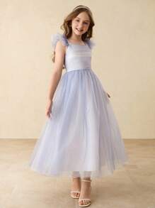 New Cap Sleeve High-End Mesh Princess Dress, Suitable For Back To School Party, Halloween, Girls Elegant Costume Dress - Blue - View 8