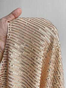 Flirla Luxury Sequin Embellished V-Neck Plus Size Party Gold Dress Fall For Women - Champagne - View 6
