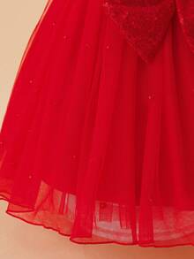 Glamorique Kids Christmas Young Girl Dresses, Party Dresses, New Year's Dresses, Christmas Children's Dance Dresses, Little Girl Princess Dresses, Red Sequined Pearl Dresses, Red Tulle Tutu Dresses, Dresses With Large Bows At The Back, Stage Performance Dresses, Middle Eastern-Style All-Season Dresses, Birthday Party Dresses, Carnival Dresses. - Red - View 5