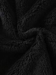 SHEIN 女童加厚毛领长袖可拆卸蝴蝶结冬季外套，时尚简约儿童短款开衫，秋冬款 - 黑色 - 查看 4