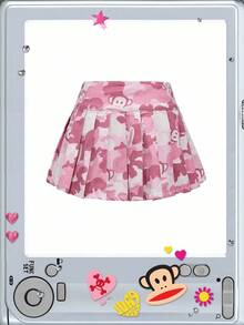 Paul Frank X ROMWE Y2K 亚文化迷彩印花和卡通贴片装饰低腰女式牛仔迷你裙 - 粉色 - 查看 13