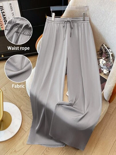 GlowEve CURVE 大码女式松紧腰长款宽松阔腿裤，百搭时尚显瘦休闲简约，适合春夏季通勤