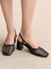 Rosivie Women's Fashion Brown Woven Hollow High Heel Pumps For Christmas - Black - View 7