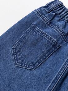 بنطلون جينز واسع الساق مهترئ بتصميم كاجوال رجعي مناسب للجنسين، لفتيات البدناء، باللون الأزرق - الأزرق - مشاهدة 6