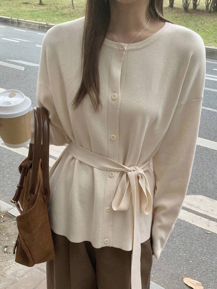 Women's Casual Solid Color Tie-Up Stylish Cardigan,Fall Women Clothes