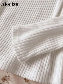 Sparklyn 2 件套青少年女孩圆领长袖 T 恤和松紧腰条纹直筒裤，秋季休闲装 - 白色 - 查看 4