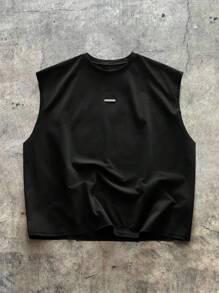 AXEPEAK Plus Size Men's Fashionable Rhinestone Star Graphic Tank Top, Summer - Black - View 3