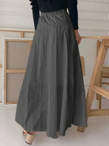 DAZY Chân váy nữ xếp ly màu trơn, kiểu dáng thường ngày, phù hợp cho mọi mùa, mùa thu. - Xám - Xem 2