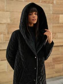 CLARA VERO Culoare uni, Culoare blană artificială, Glugă din blană artificială, Lungime medie, Palton de iarnă - Negru - Vizualizare 6