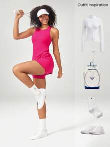 GLOWMODE FeatherFit™-Air Peekaboo Cut-Out Pocket Multifunctional Athletic Dress With Built-In Shorts Light Support Low Impact Yoga Pilates Daily Summer Quick Dry Moisture Wicking - Tropical Pink - View 7