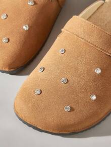 Solecia 女士圆头钻石扣带方便穿脱，平底舒适，适合日常宴会和通勤，时尚百搭的女鞋 - 棕色 - 查看 5