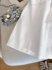 女式夏季休闲百搭刺绣细节A字裙 - 白色 - 查看 4