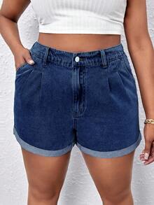 SHEIN SXY Plus Size Summer Casual Washed Denim Shorts