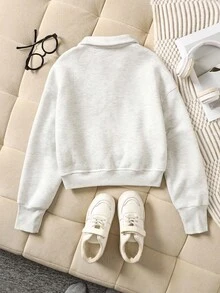 SHEIN 少女款前拉链长袖简约短款卫衣，休闲日常穿着，毕业季长袖上衣，返校季，秋冬季