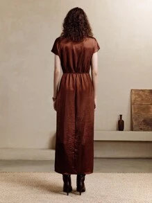 Chiquease Đầm suông màu trơn thanh lịch, thiết kế ôm dáng độc đáo, dệt kim mùa hè dành cho nữ - màu nâu - Xem 7