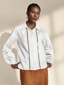 Almamuse Women's Elegant White Lace Trim Long Sleeve Blouse Fall Cloth For Women - White - View 6