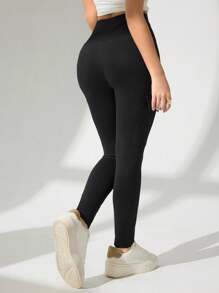 Modelyn Women's Solid Color Drawstring Skinny Pocket Leggings Fall Cloth For Women