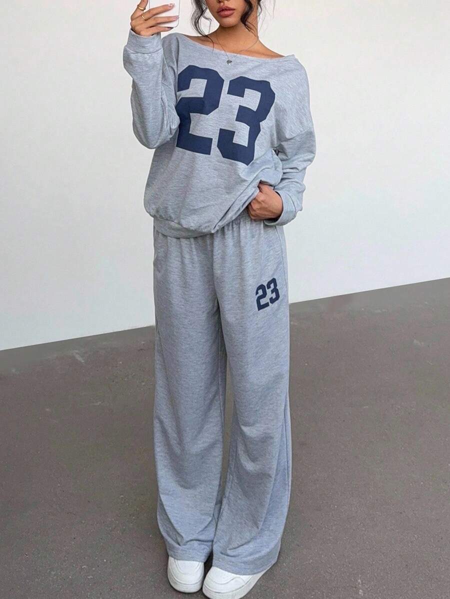 2pcs Tween Girls Fashionable Numeric Print Loose Knit Sweatshirt Set, Casual Daily Versatile Fashion Mommy And Me Matching Outfits (2 Pieces Sold Separately) Y2k Sweatpants Sweatpants Set 2 Piece Set Fall Winter