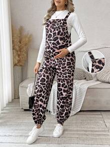 SHEIN 孕妇休闲时尚街头豹纹连体裤（不含T恤） - 彩色 - 查看 1