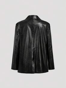SHEIN MOD Women's Faux Crocodile Print Lapel Long Sleeve Fashion Blazer,,Autumn,Fall,Back To School,Office Wear,Office Attire,Business Casual,Teacher,Brunch Old Money Style Women,Going Out,Cruise,Birthday,Vintage, Party Blazer - Black - View 2