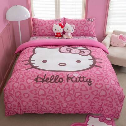 HELLO KITTY AND FRIENDS | SHEIN 小猫卡通和心形蝴蝶结印花卧室床上用品羽绒被套