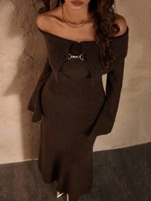 SHEIN ChicEase 1件性感紧身单肩连衣裙 - 棕色 - 查看 6