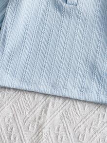 SHEIN Playful Pals 2件套男婴休闲纹理Polo领半拉链长袖Polo衫套装，配有松紧腰抽绳裤，儿童服装，婴儿套装，度假，聚会，派对，适合夏季宝宝休闲套装，浅蓝色男婴服装，男婴蓝色套装，男婴秋冬季套装，6个月-3岁男婴浅蓝色服装，男婴浅蓝色服装，男婴罗纹套装