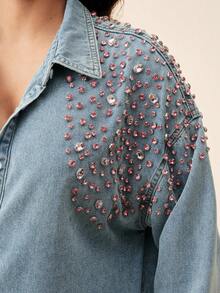 Anewsta 奢华宽松牛仔衬衫 - 藍色 - 查看 3