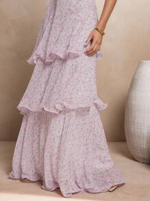 Women's Ditsy Floral Printed Triple Tier Maxi Dress Summer Birthday Wedding In PInk - Pink - View 3