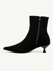 CUCCOO CHICEST 女士时尚小猫跟百搭风格百搭条纹金属装饰拉链及膝靴 - 黑色 - 查看 10