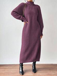 EMERY ROSE Solid Color Turtleneck Knit Dress, Casual For Autumn/Winter Fall Cloth For Women