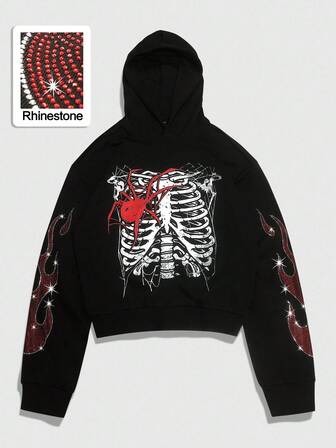 Street Life Men's Sparkling Diamond Print Hoodie, Loose Cropped Style