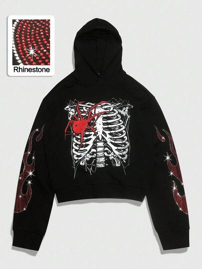 Street Life Men's Sparkling Diamond Print Hoodie, Loose Cropped Style , Fall