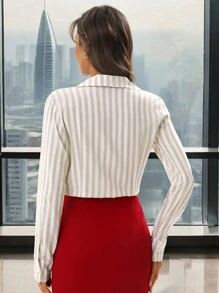 SHEIN Clasi Body de manga larga con cuello de encaje a contraste y rayas elegante para mujer, adecuado para el uso diario y múltiples ocasiones - Multicolor - Ver 2