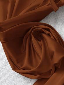 Rusticease Pantalones de pierna ancha de cintura baja de satén brillante para mujeres, casuales y adecuados para el transporte, primavera/verano - Café integral - Ver 6