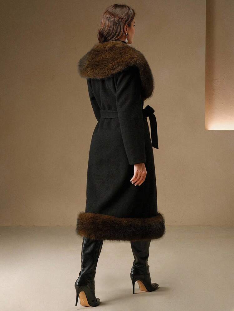 Abrigo largo y esponjoso con cinturón en la cintura, adecuado para otoño, invierno, salidas, elegante, formal, fiesta, chic, Año Nuevo, Navidad, graduación, boda, lujo