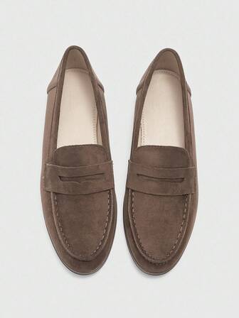 CUCCOO BIZCHIC Women's Fashionable Coffee-Colored Suede Comfortable Casual Loafers, Suitable For Commuting, Outdoor Walking, Work, Daily Wear, Versatile Flat Shoes